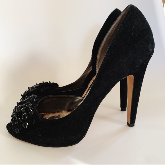 Sam Edelman Suede Peep Toe Heels with Studded Bow - Picture 4 of 7